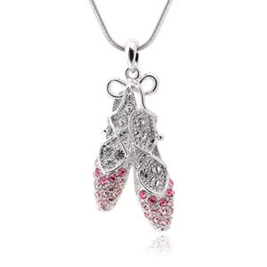 Ballet Slippers White/Pink Stones Necklace